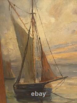 Vintage MCM Original Sail Boat Oil Painting Signed Echemendia Dated 1956