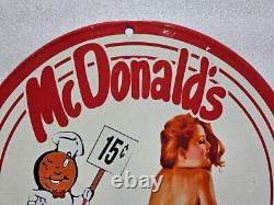Vintage MC Donald's Porcelain Pinup Girl Gas Oil Garage Service Pump Plate Sign