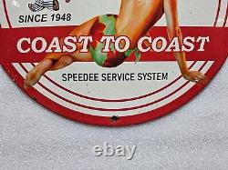 Vintage MC Donald's Porcelain Pinup Girl Gas Oil Garage Service Pump Plate Sign