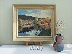 Vintage MID Century Impressionist Oil Lake Landscape Painting Spring Stream