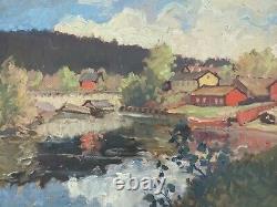 Vintage MID Century Impressionist Oil Lake Landscape Painting Spring Stream