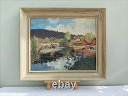 Vintage MID Century Impressionist Oil Lake Landscape Painting Spring Stream