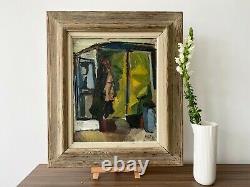 Vintage MID Century Modern Swedish Oil Abstract Interior Painting The Room