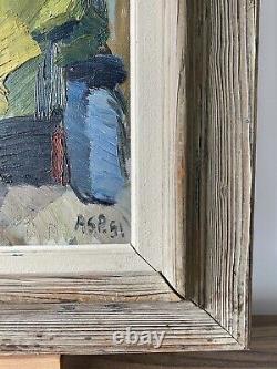 Vintage MID Century Modern Swedish Oil Abstract Interior Painting The Room