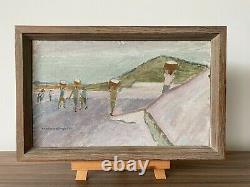 Vintage MID Century Swedish Modernist Framed Oil Painting Though The Terrain