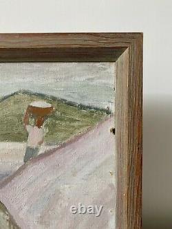 Vintage MID Century Swedish Modernist Framed Oil Painting Though The Terrain