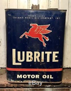 Vintage MOBIL MOBILOIL LUBRITE Pegasus Two Gallon Metal Tin Oil Gas Can Sign