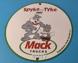 Vintage Mack Trucks Sign Diesel Bulldogs Auto Gas Pump Porcelain Ad Sign