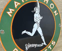 Vintage Marathon Gasoline Porcelain Sign Gas Station Pump Plate Motor Oil Run