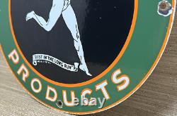 Vintage Marathon Gasoline Porcelain Sign Gas Station Pump Plate Motor Oil Run