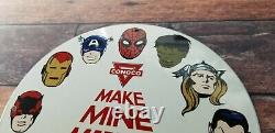 Vintage Marvel Comics Porcelain Conoco Gasoline Service Station Superhero Sign