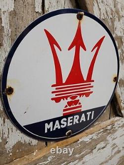 Vintage Maserati Porcelain Car Sign Italian Luxury Sport Gas Oil Sales Service