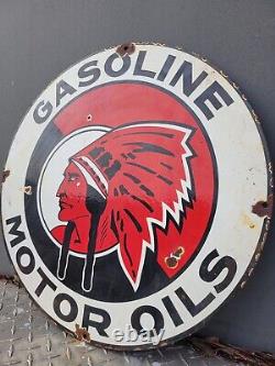 Vintage Mccoll Frontenac Porcelain Sign Gas Garage Mohawk Red Indian Engine Oil