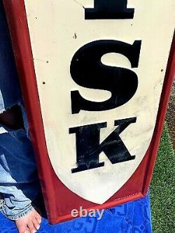 Vintage Metal 1948 Vertical Fisk Tires Sign Gasoline Gas Oil With Child Graphics