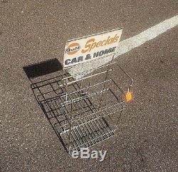 Vintage Metal Gulf Car Home Oil Can Display Rack With Metal Sign Gas Gasoline