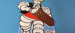 Vintage Michelin Tires Bibendum Man Porcelain Gasoline Service Station Pump Sign