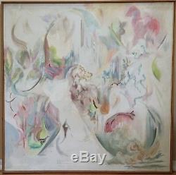 Vintage Mid Century Abstract Oil Painting signed Framed 31X31 Large