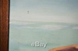 Vintage Mid Century Modern Oil Painting Beautiful Nude Woman Ocean Beach Signed