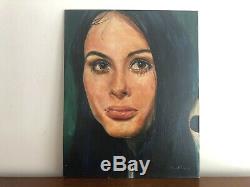 Vintage Mid Century Portrait Oil Painting Beautiful Crying Girl Sad Signed 1216