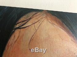 Vintage Mid Century Portrait Oil Painting Beautiful Crying Girl Sad Signed 1216