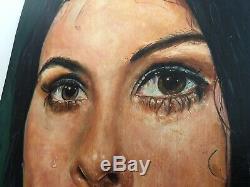 Vintage Mid Century Portrait Oil Painting Beautiful Crying Girl Sad Signed 1216