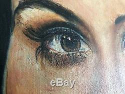 Vintage Mid Century Portrait Oil Painting Beautiful Crying Girl Sad Signed 1216