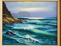 Vintage Mid-Century Seascape Coastal Original Oil Painting Ocean Waves Luminist