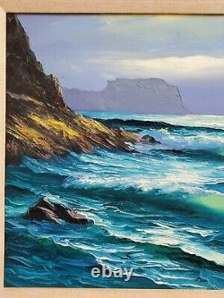 Vintage Mid-Century Seascape Coastal Original Oil Painting Ocean Waves Luminist