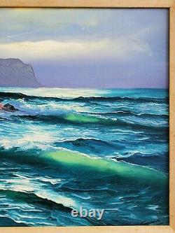 Vintage Mid-Century Seascape Coastal Original Oil Painting Ocean Waves Luminist