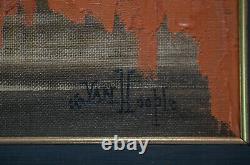 Vintage Mid Century Signed Oil Painting by Van Hoople Harbor Scene LARGE