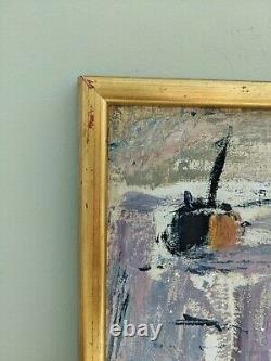 Vintage Midcentury Modernist Expressionist Swedish Framed Oil Painting Moored