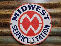 Vintage Midwest Service Station Porcelain Sign Garage Advertising Gas Motor Oil