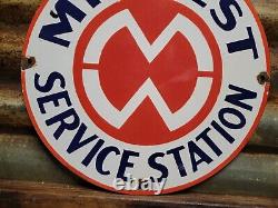 Vintage Midwest Service Station Porcelain Sign Garage Advertising Gas Motor Oil