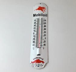 Vintage Mobil Gas Sign Service Station Pump Ad Sign on Porcelain Thermometer