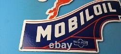 Vintage Mobil Gasoline Porcelain Pegasus Motor Oil Gas Pump Plate Large Sign