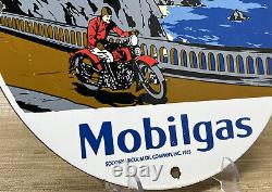 Vintage Mobil Gasoline Porcelain Sign Service Gas Station Motor Oil Motorcycle