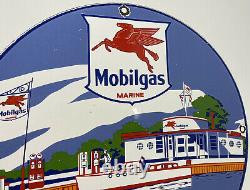 Vintage Mobil Marine Gasoline Porcelain Sign Gas Station Pump Plate Motor Oil