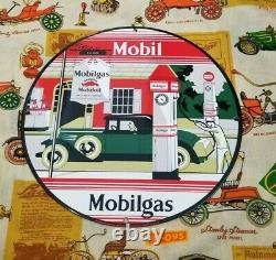 Vintage Mobil Mobilgas Porcelain Gargoyle Gas Oil Filling Station Service Sign