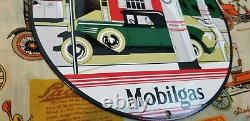 Vintage Mobil Mobilgas Porcelain Gargoyle Gas Oil Filling Station Service Sign