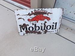 Vintage Mobil Oil Gargoyle Double Sided Porcelain Flange Sign GAS SODA
