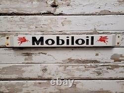 Vintage Mobil Porcelain Sign Door Push Bar Gas Oil Service Garage Station Peggy