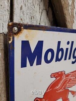 Vintage Mobil Porcelain Sign Gas Station Motor Oil Service Garage Pegasus Sales