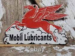 Vintage Mobil Porcelain Sign Lubricant Motor Oil Gasoline Pegasus Gas Pump Plate