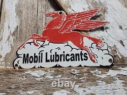 Vintage Mobil Porcelain Sign Lubricant Motor Oil Gasoline Pegasus Gas Pump Plate
