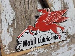 Vintage Mobil Porcelain Sign Lubricant Motor Oil Gasoline Pegasus Gas Pump Plate