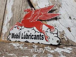 Vintage Mobil Porcelain Sign Lubricant Motor Oil Gasoline Pegasus Gas Pump Plate