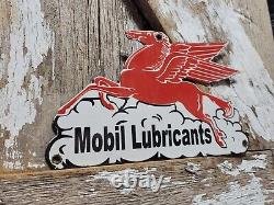 Vintage Mobil Porcelain Sign Lubricant Motor Oil Gasoline Pegasus Gas Pump Plate