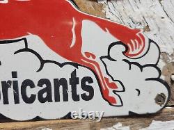 Vintage Mobil Porcelain Sign Lubricant Motor Oil Gasoline Pegasus Gas Pump Plate