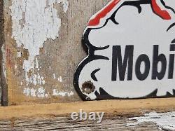 Vintage Mobil Porcelain Sign Lubricant Motor Oil Gasoline Pegasus Gas Pump Plate