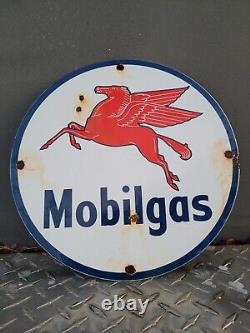 Vintage Mobil Porcelain Sign Mobilgas Oil Service Station Pump Plate Pegasus 12